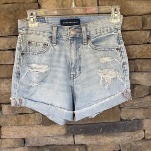 Aeropostale Distressed Mom Shorts Size‎ 00 Light Wash Cuffed Hem